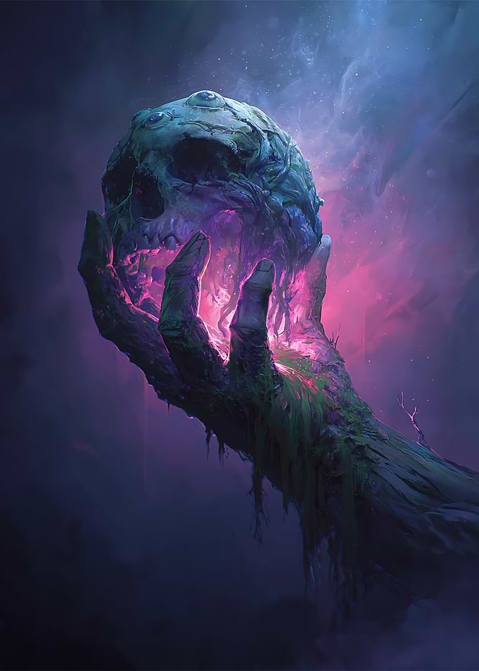 Mystical Skull Held by Gnarled Hand