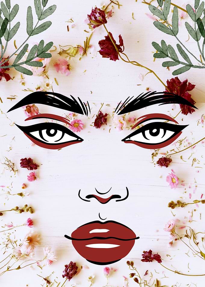 Floral Face Art with Eyes and Lips