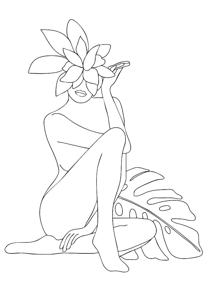 Woman with Flower Head and Leaf
