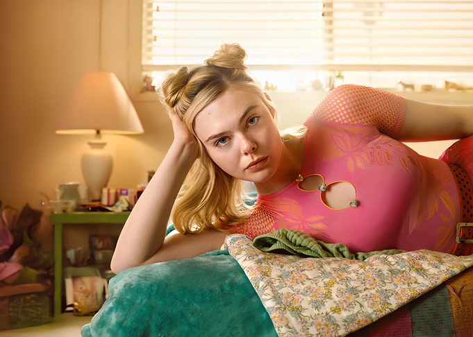 Elle Fanning in pink outfit