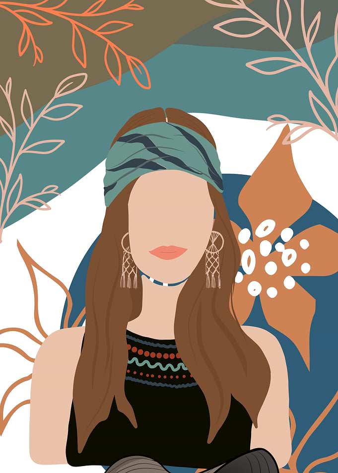 Bohemian Woman with Floral Background