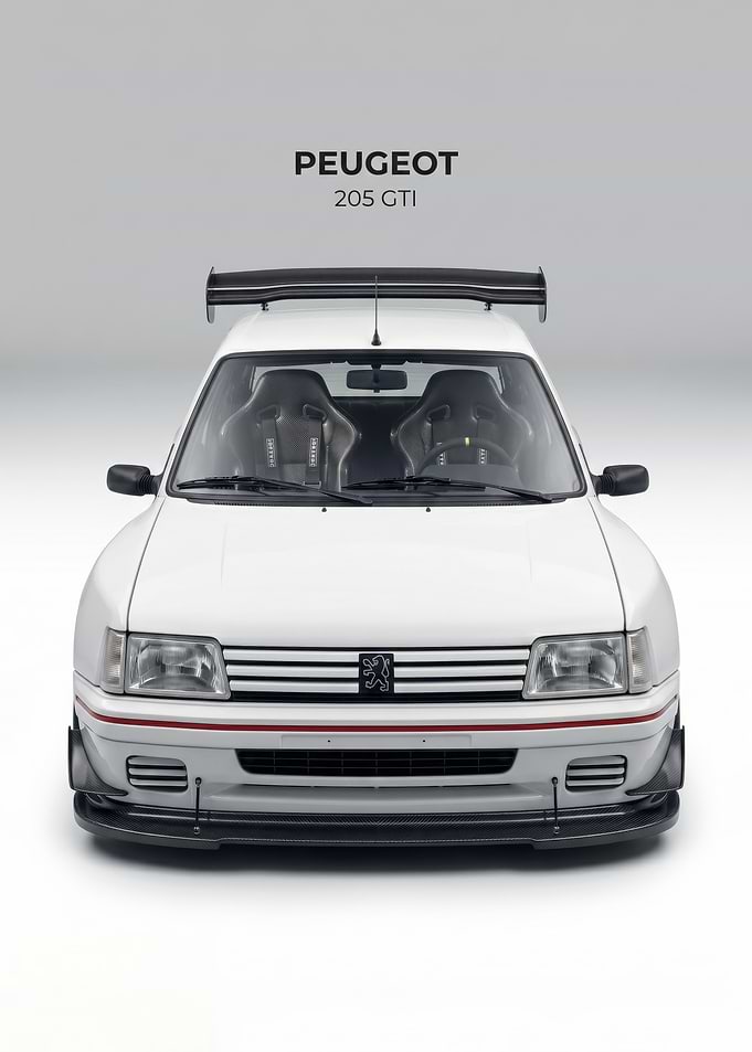 white Peugeot 205 GTI Race Car poster
