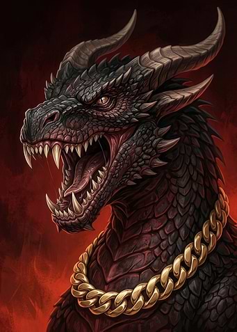 Dragon Wearing a Gold Chain