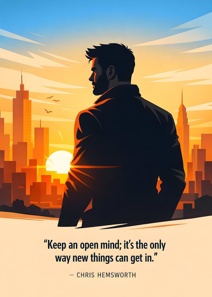 Man looking at city sunrise quote