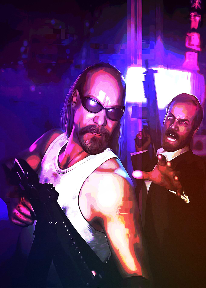 Two Men in a Neon-Lit City