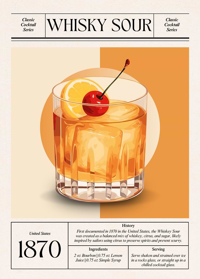 Vintage Whisky Sour Cocktail – Classic 1870 American Icon