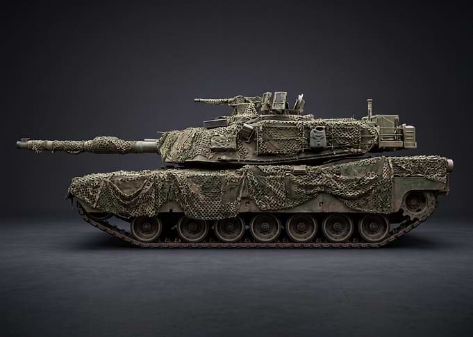 Camouflaged Tank on Dark Background
