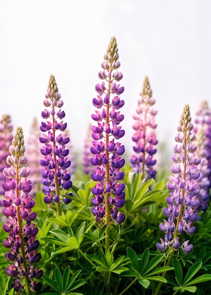 Purple and pink lupine flowers