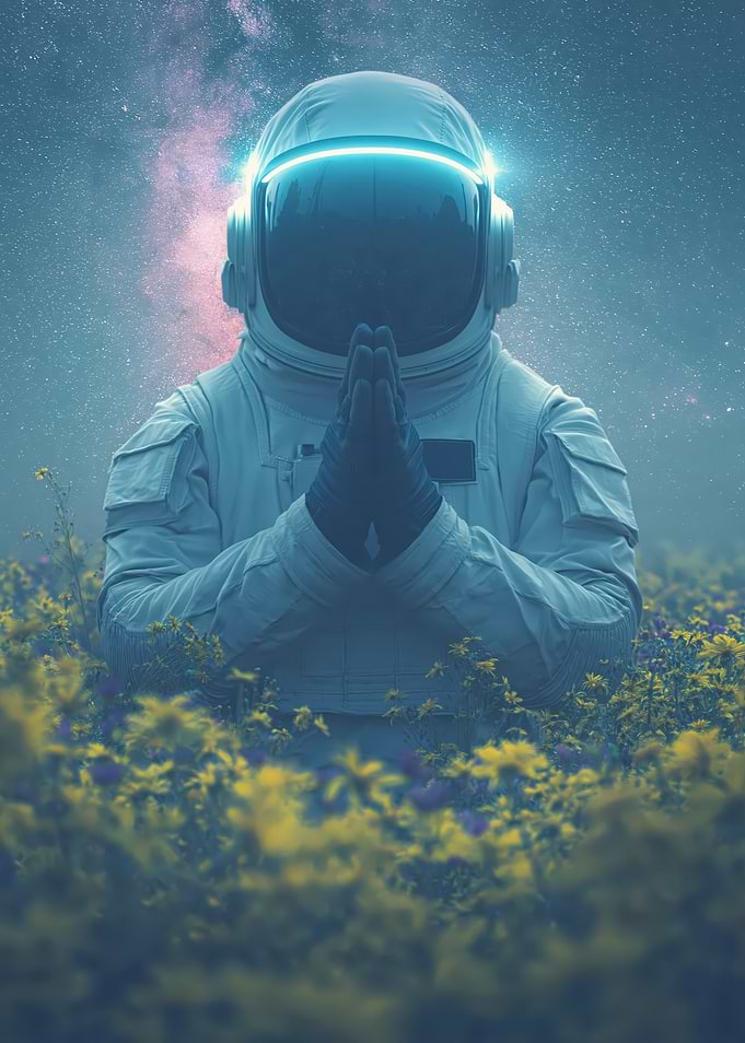 Astronaut Meditating in a Field of Flowers