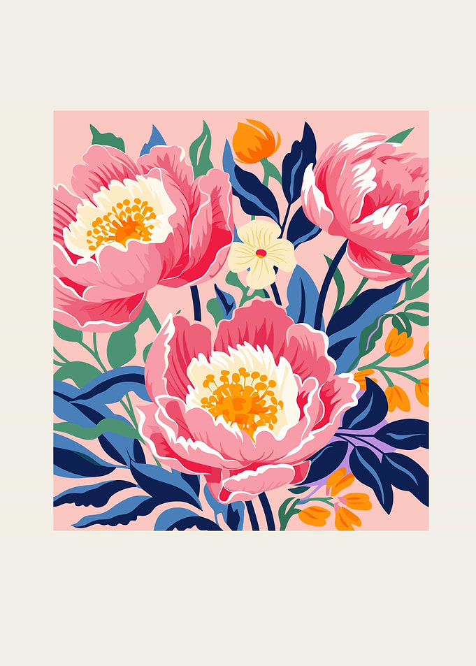 Vibrant Pink Peony Floral Illustration