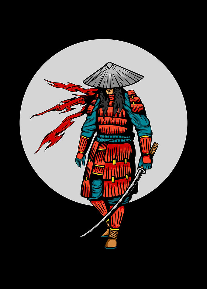 Samurai Warrior with Fiery Scarf