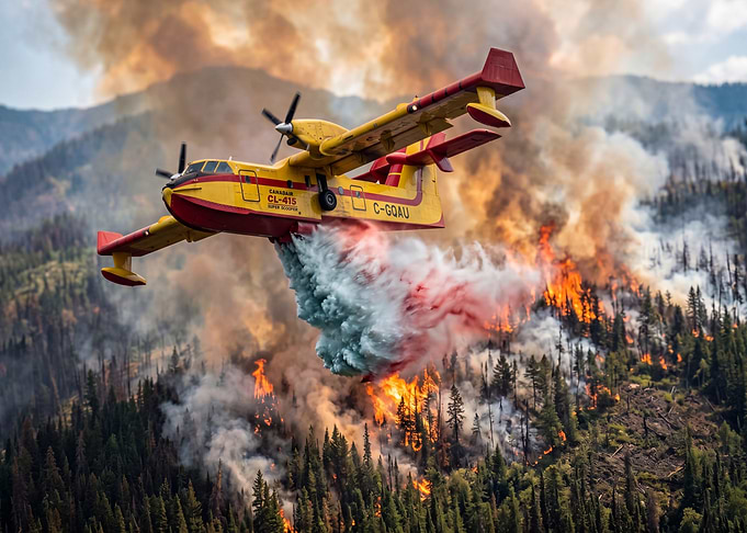 Firefighting plane dousing wildfire