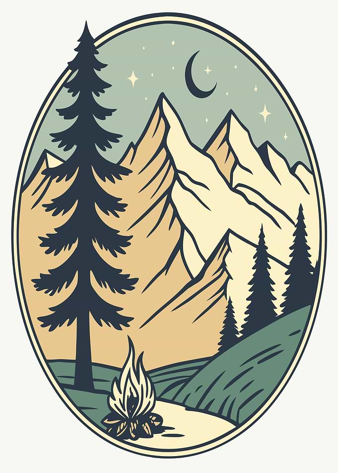 Campfire in the Mountains at Night