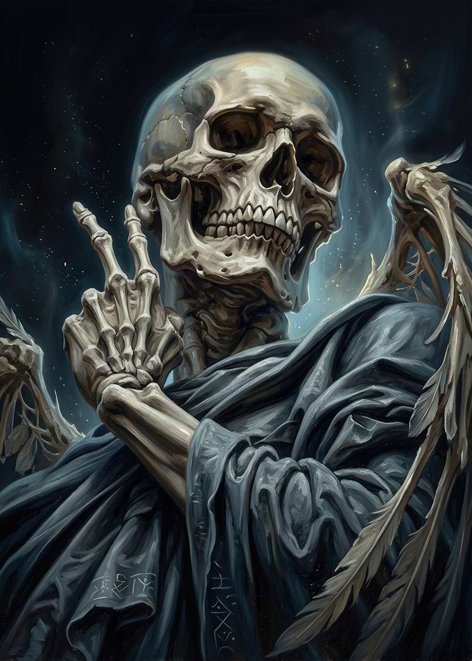 Skeleton Angel with Peace Sign