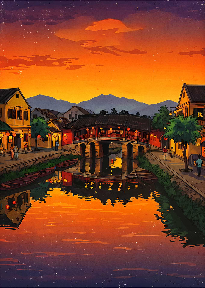 Asian Town at Sunset