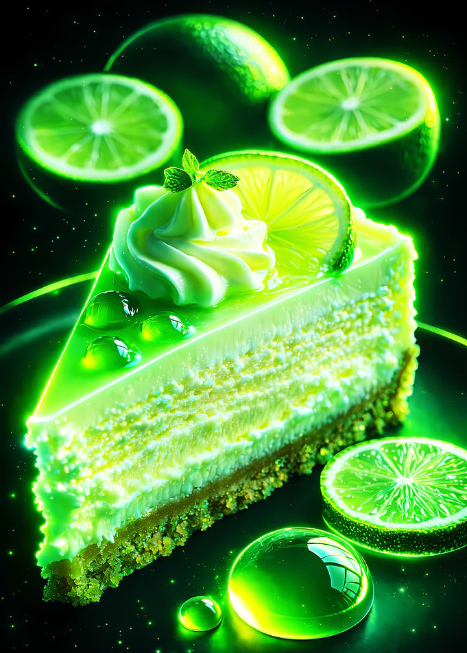 Lime cheesecake slice with glowing effect