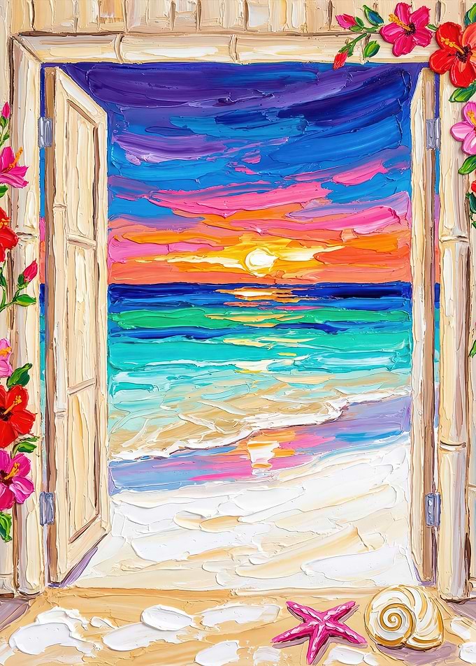 Tropical Sunset Through Open Doorway