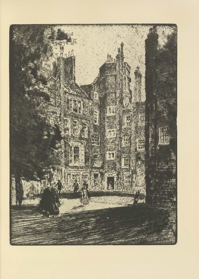 Courtyard of an old building with people
