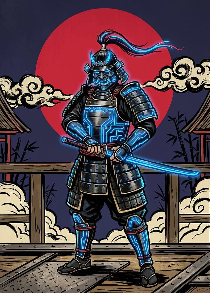 Cyberpunk Samurai with Neon Armor
