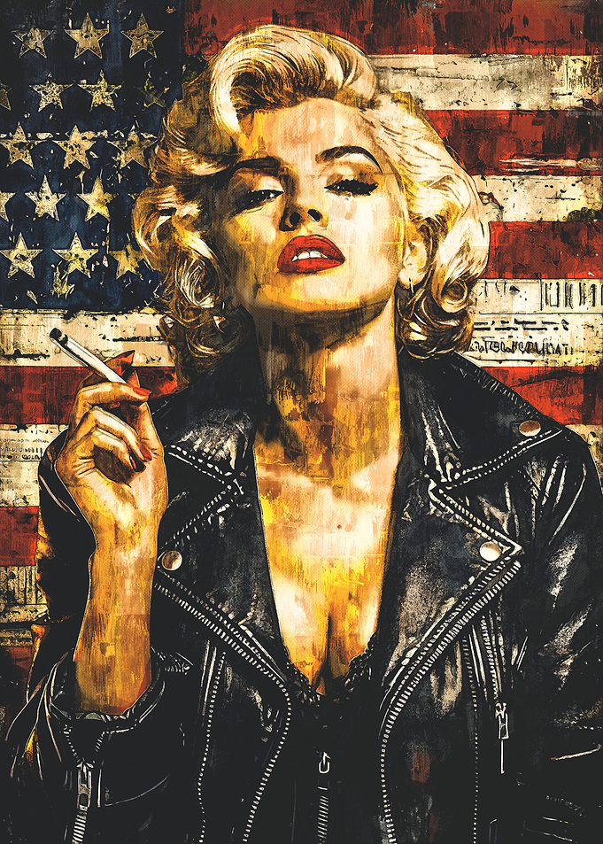 Marilyn Monroe Smoking with American Flag