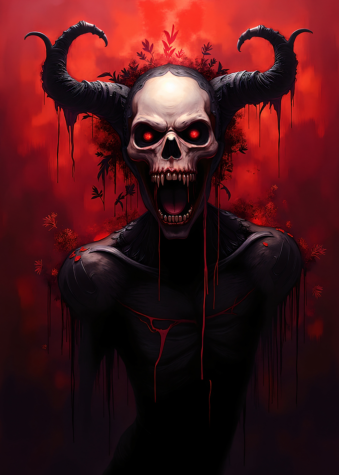 Demonic Skull Creature with Horns