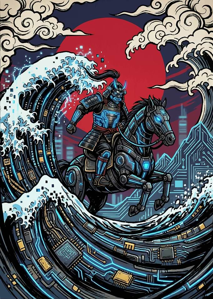 Cyberpunk Samurai on Horseback