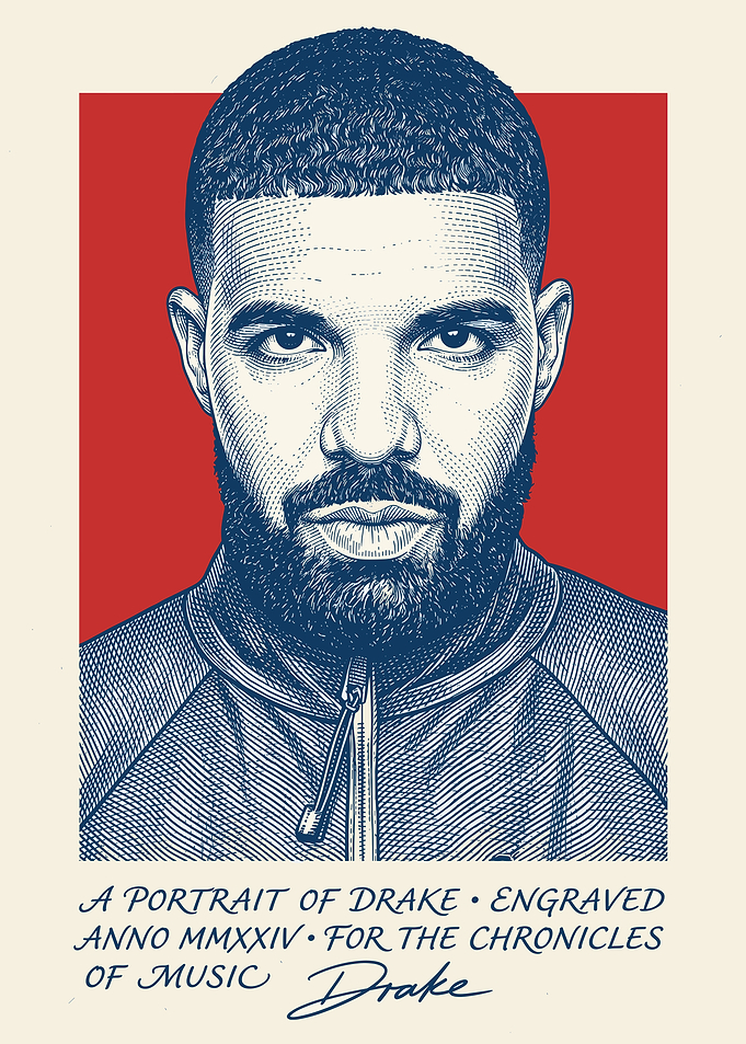 Drake Portrait Engraved Art