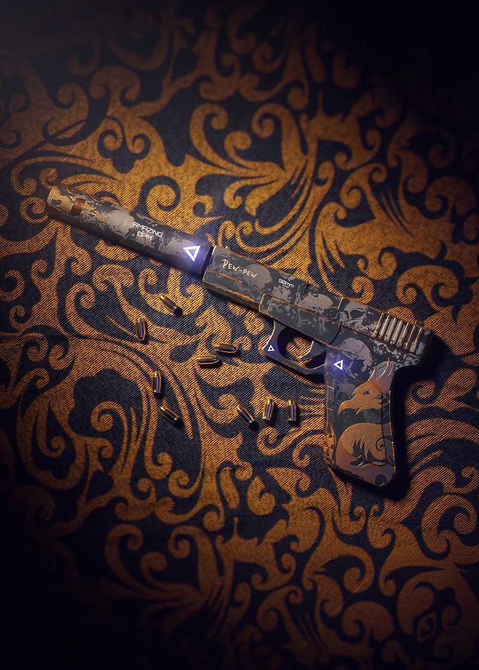 Pistol with Fox Skin and Bullets