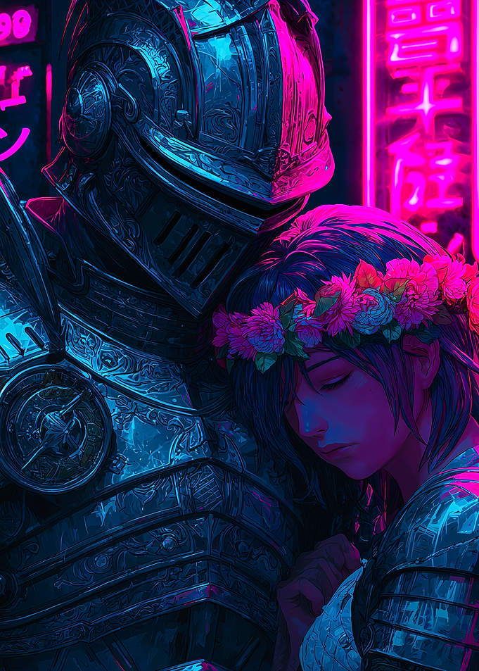 Cyberpunk Knight Flower Crown Girl