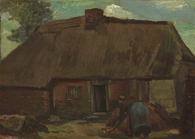 Thatched Roof Cottage with Figures