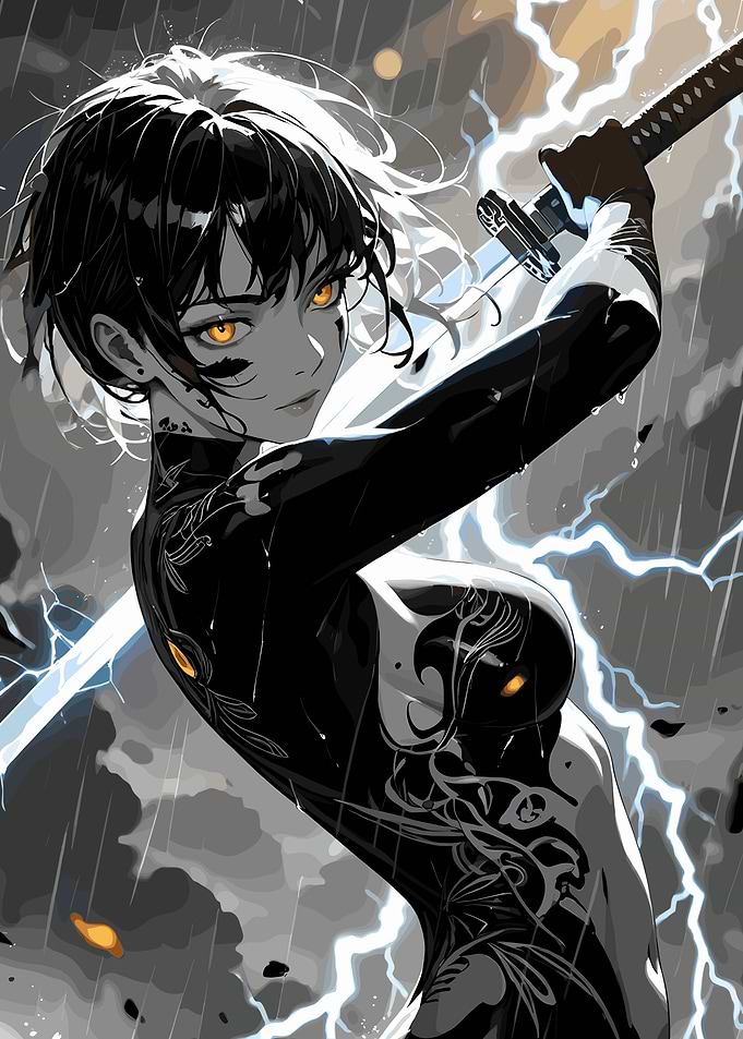 Anime Samurai Warrior in Storm