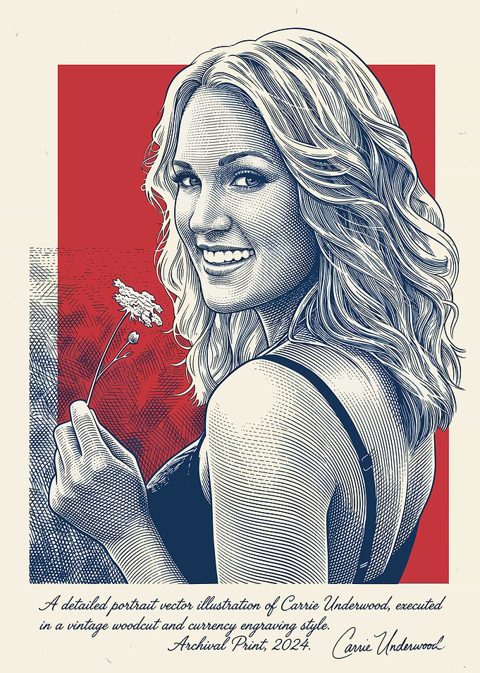 Carrie Underwood Vintage Engraving Style Portrait