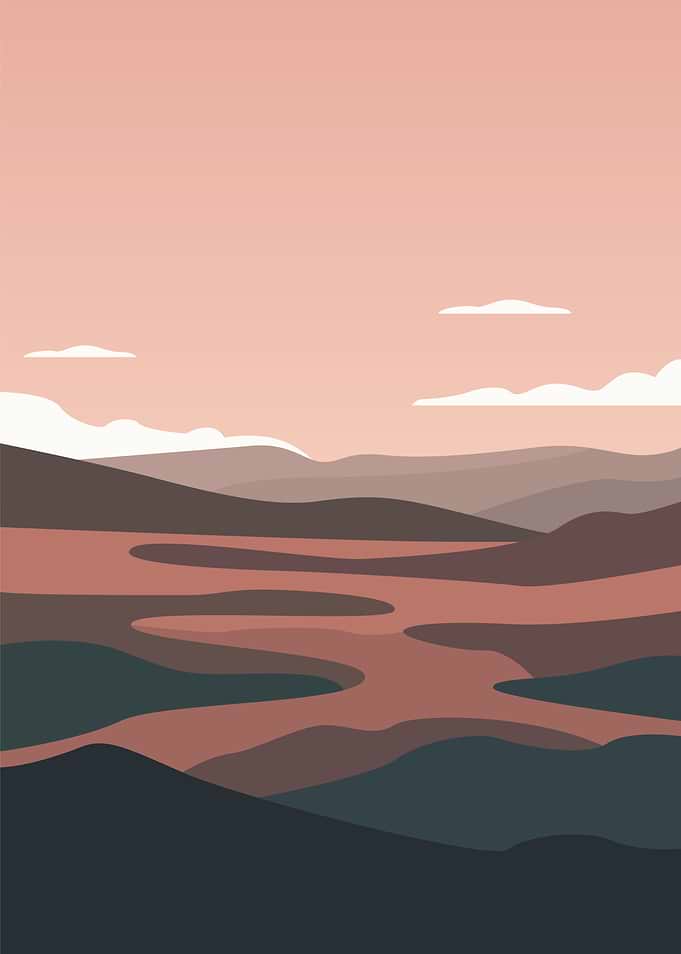Abstract Landscape with River and Mountains