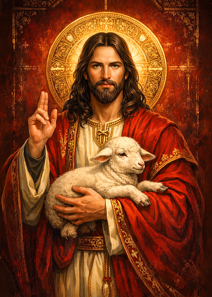 Jesus Christ holding a lamb