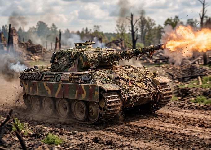 Tank Firing in a War Zone