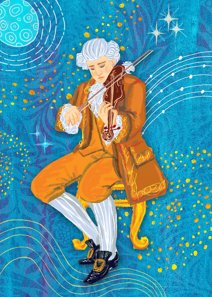 Musician Playing Violin in Celestial Setting