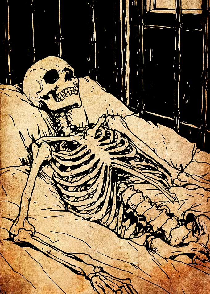 Skeleton Lying in Bed