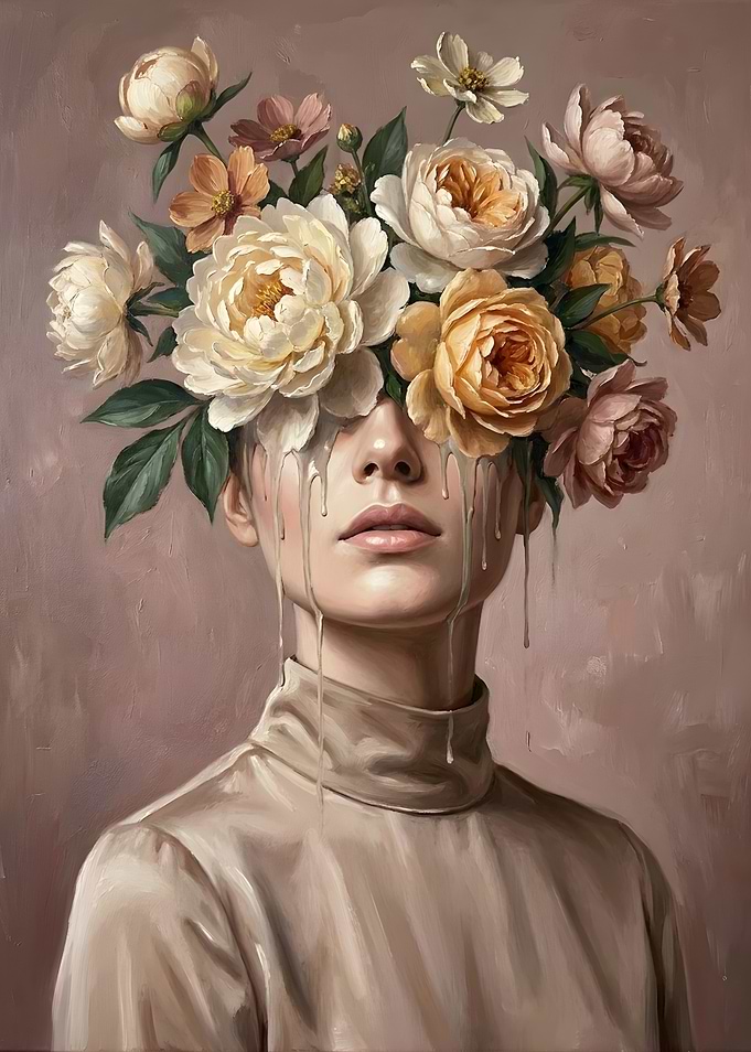 Surreal Floral Portrait with Dripping Effect