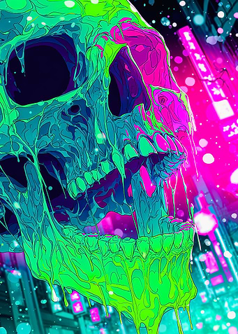 Dripping Neon Green Skull Portrait