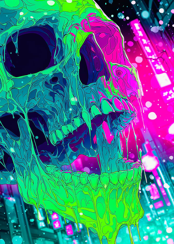 Dripping Neon Green Skull Portrait