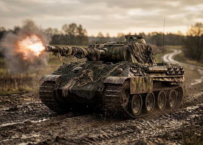Tank Firing in Muddy Field