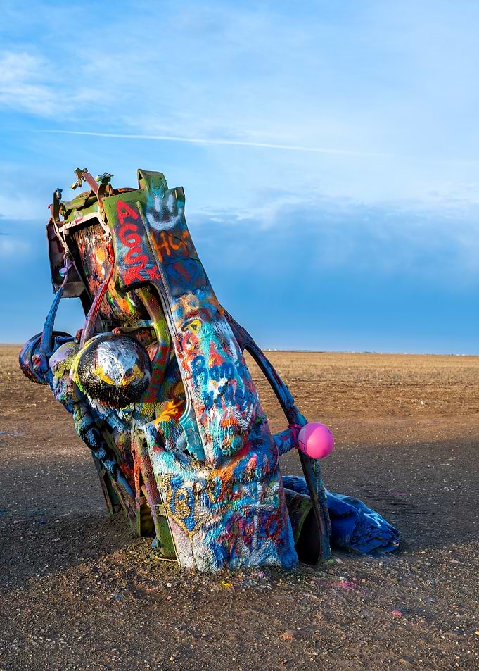 Graffiti-covered Cadillac in the desert