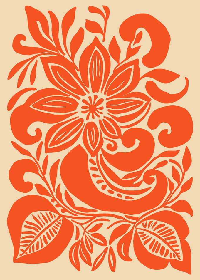 Orange Floral Pattern on Beige Background