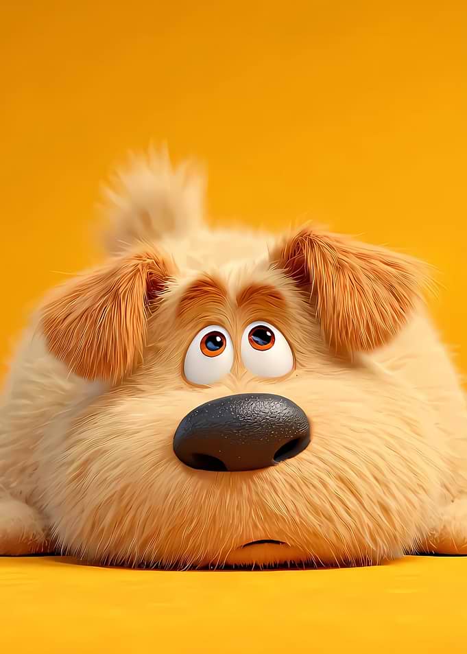 Sad Cartoon Dog on Yellow Background