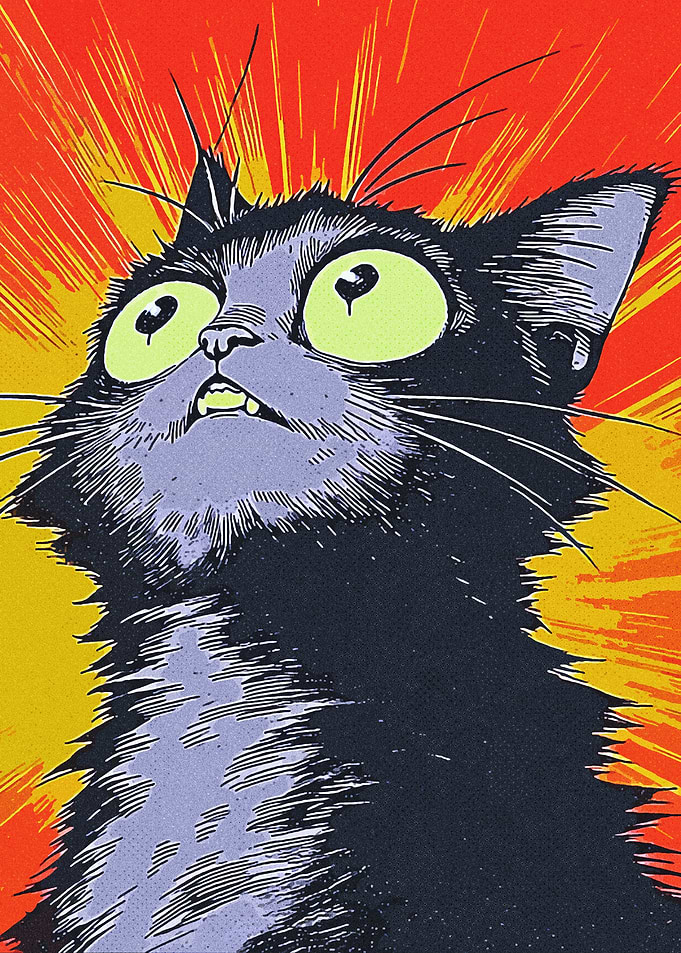 Shocked Black Cat with Wide Eyes