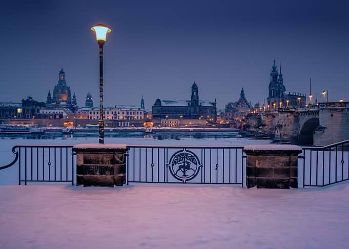 Winter cityscape at dusk
