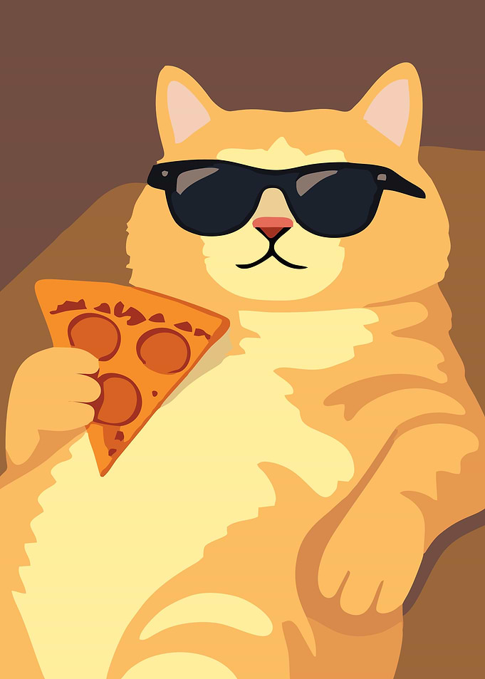 Cool cat eating pizza
