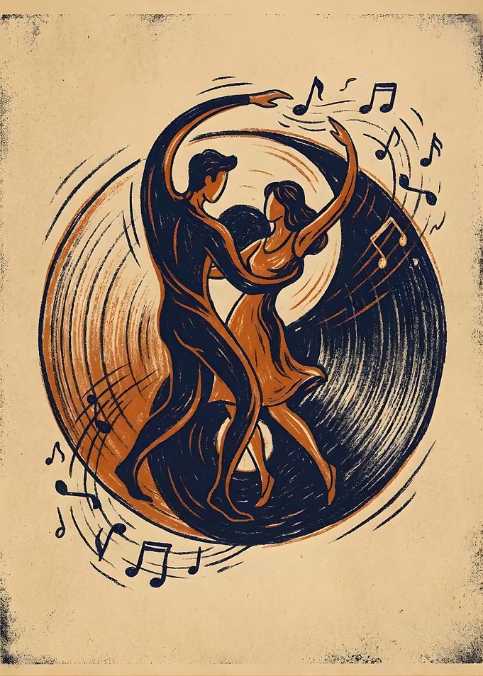 Couple Dancing on Vinyl Record