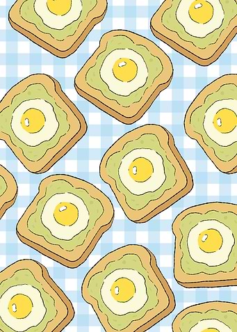 Cute Avocado Toast with Egg Pattern