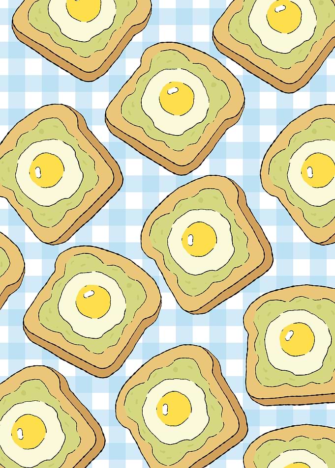 Cute Avocado Toast with Egg Pattern